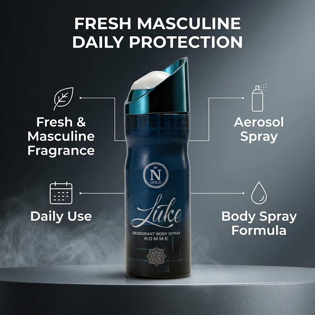 Deodorant body spray bottle with features highlighted on a dark background