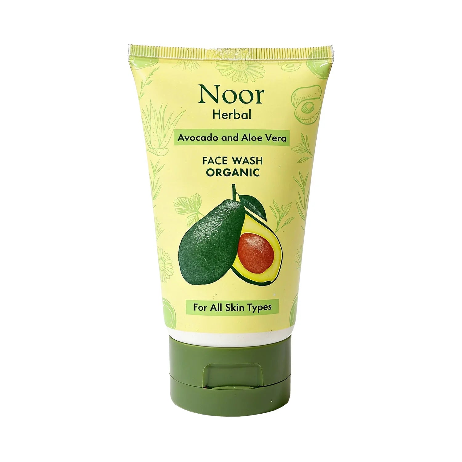 Noor Herbal Avocado and Aloe Vera Face Wash Organic tube on a white background
