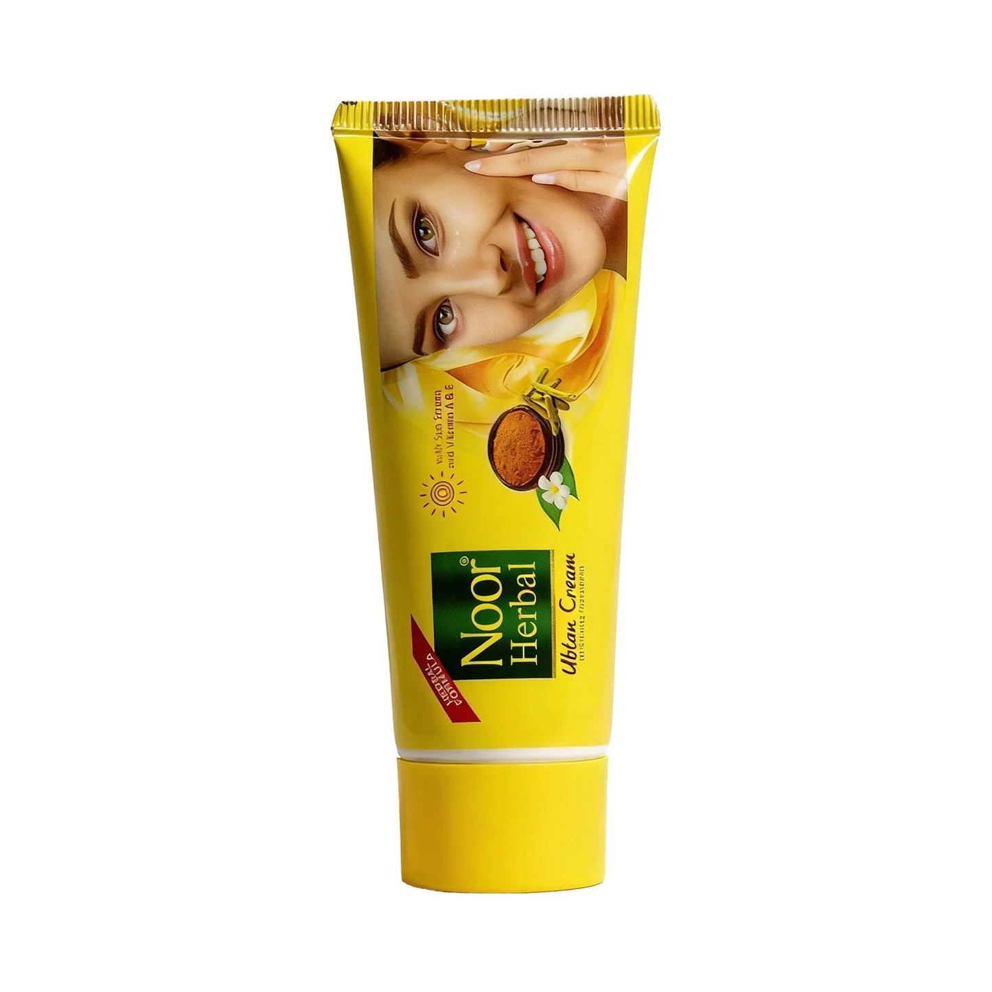 Noor Herbal tube cream with a woman's face on the label against a white background
