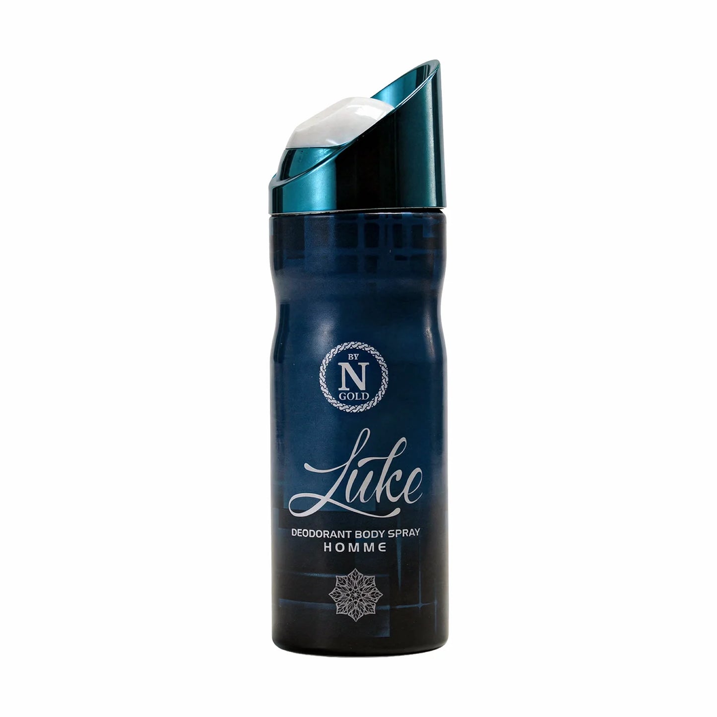 Blue deodorant spray bottle with 'N Gold' branding on a white background