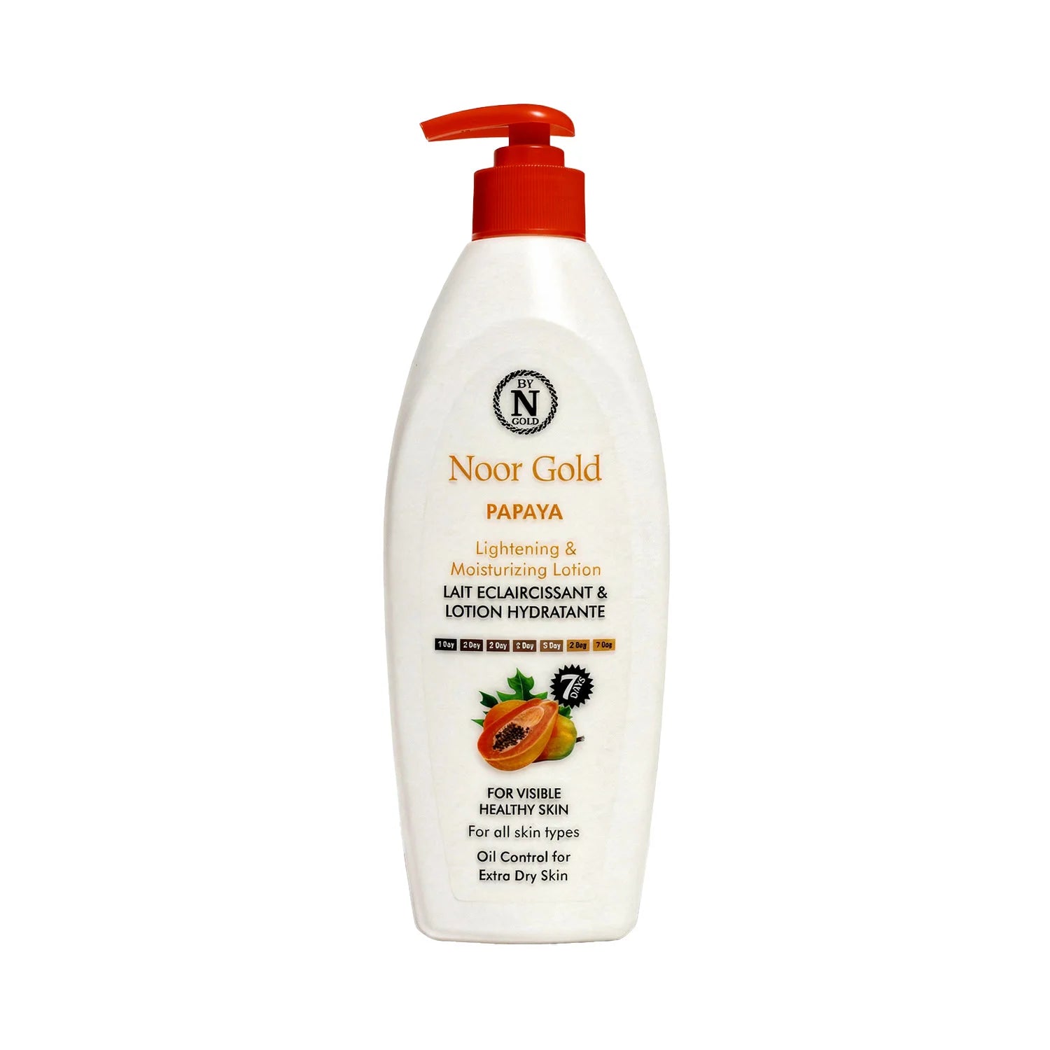 Noor Gold Papaya lotion bottle with pump on a white background